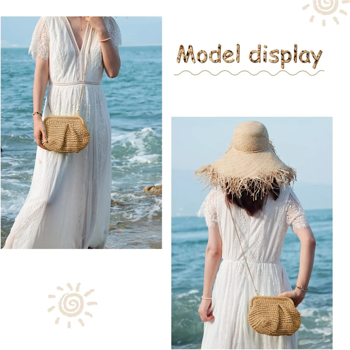 ABIT Straw Purse for Women Cloud Dumpling Pouch Straw Crossbody Shoulder Handbag Summer Beach Woven Bag