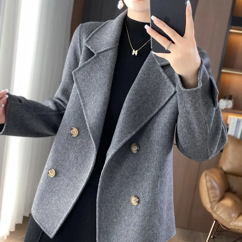 

Double-Faced Woolen ort Coat Chinese Sle Suit Collar Women's Faionable High-End Outerwear Korean Loose Fit Long Sve