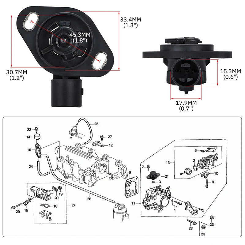 High Quality TPS Position Sensor for Honda Civic 96 97 98 99 00 16400-P0A-A11 16400P0AA11 view 5