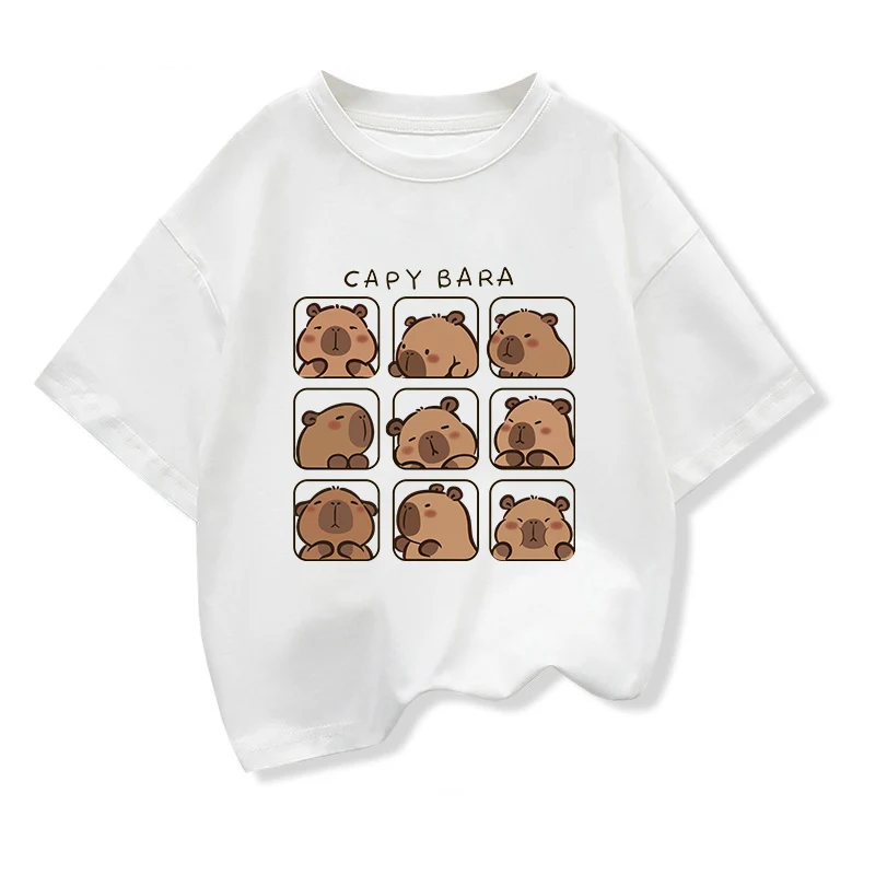 

Детская одежда Capybara, футболки, летняя модная футболка с короткими рукавами и принтом мультфильмов, свободные повседневные топы для девочек, футболки с круглым вырезом
