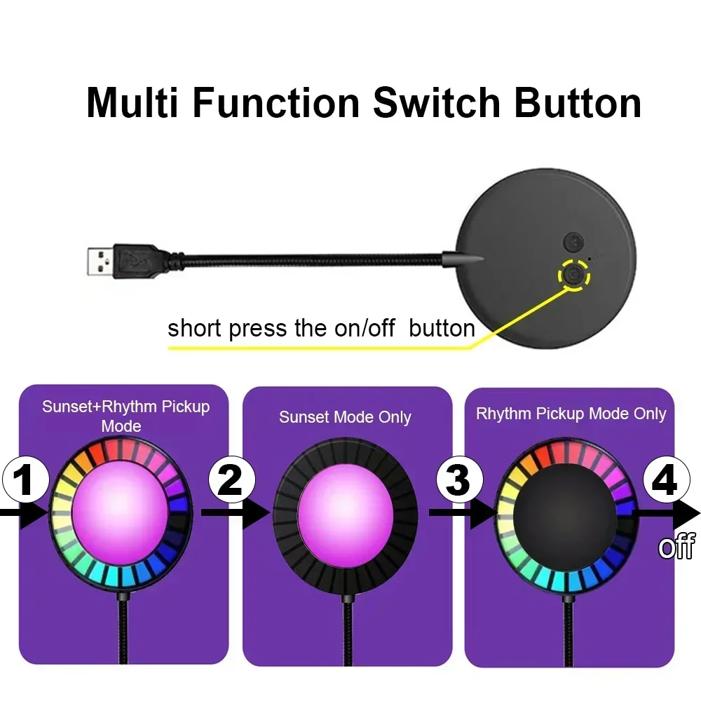 USB LED Light Music Rhythm Pickup Ambient Lamp Dynamic RGB Sunset Projector For Home Decor Festival Party Dance Christmas Gift