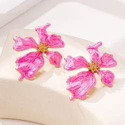 Stud Earrings For Women Exaggerated Metal Irregular Big Enamel Flower Holiday Party Gift Fashion Jewelry Ear Accessories CE258