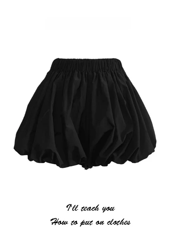 High Waist A-Line Bubble Lantern Short Pants Skirt Women's Summer Thin Beautiful Pumpkin Pants Floral Bud Design Casual Skirt