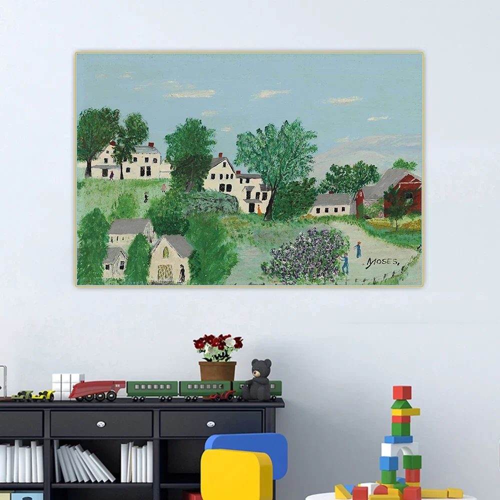Citon Grandma Moses Anna Mary Robertson Farm Landscape Canvas Art Oil Painting Artwork Poster Picture Wall Decor Home Decoration