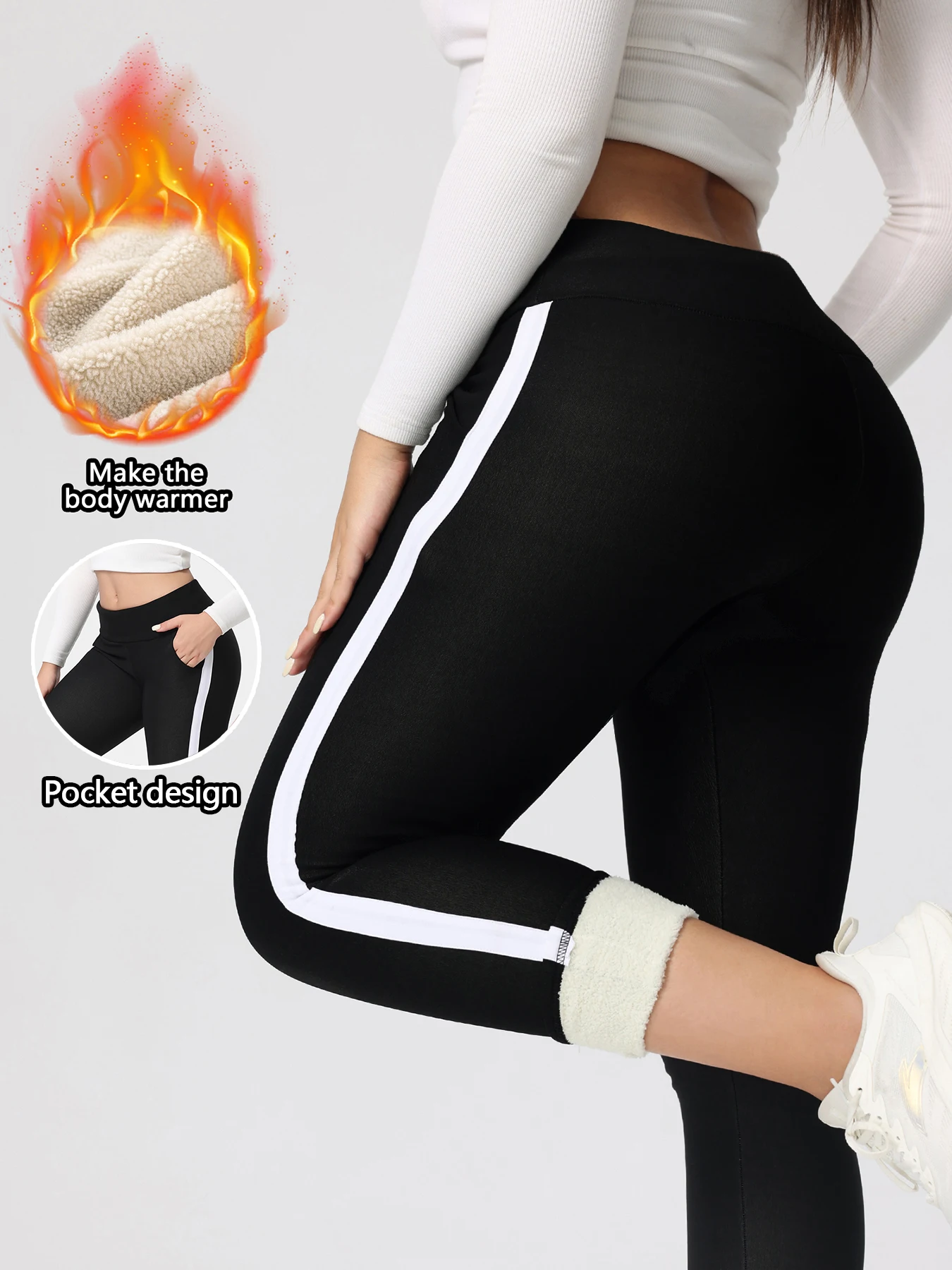 سراويل ضيقة نسائية للخريف والشتاء مع بطانة من الصوف، خصر عالي، قابلة للتمدد بأربعة اتجاهات، مناسبة للارتداء اليومي، والتنقل، والملابس الكاجوال، والرياضة، والجري، واللياقة البدنية، واليوجا #1