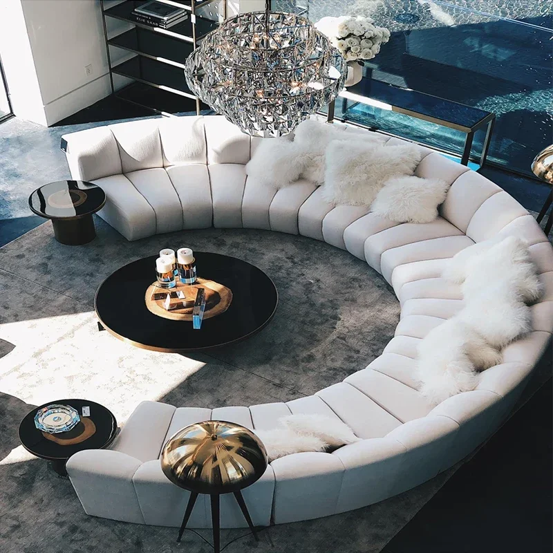 2026 Half Moon C Shape White Fabric Curved Velvet Designer Sofa Set Furniture House Modern Luxury Designs Living Room Furniture