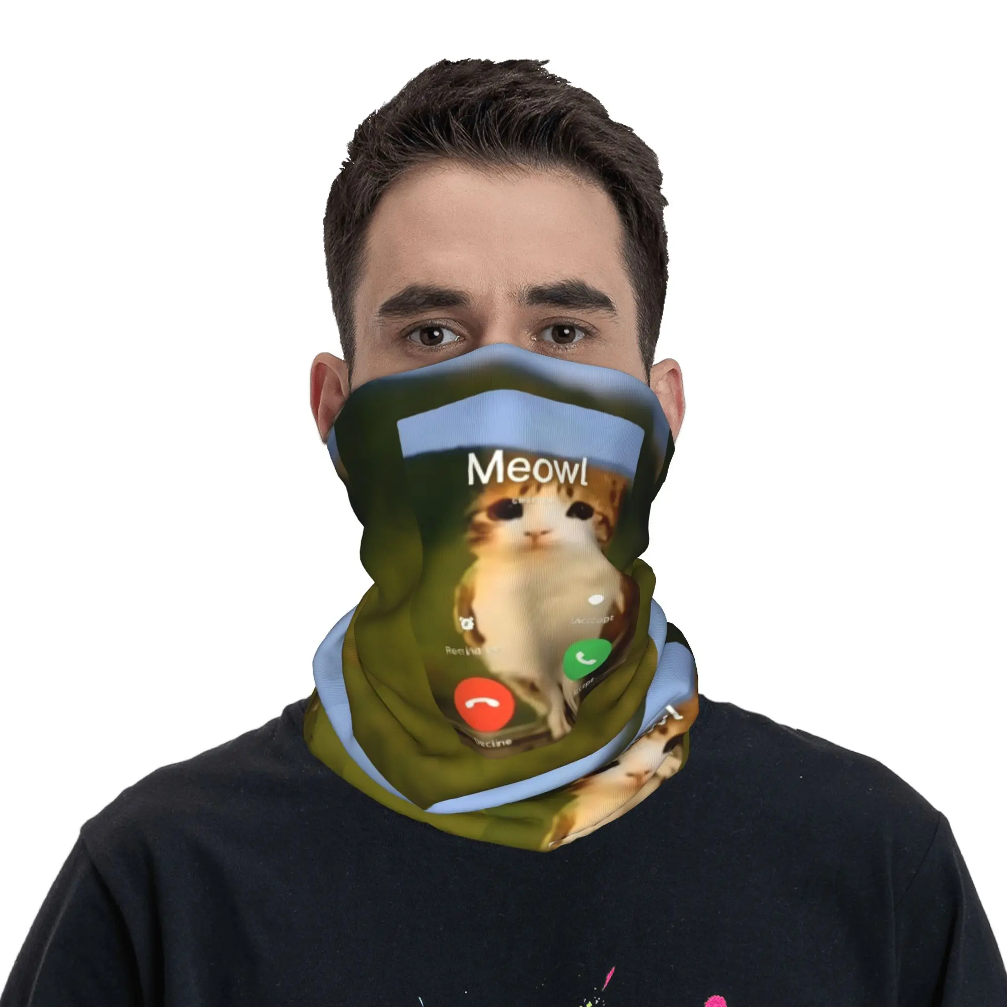 Meowl Is Calling Phone Call Meme Brainrot Cat Owl Bandana Neck Cover Printed Wrap Mask Scarf  Headwear Outdoor Sports For Adult