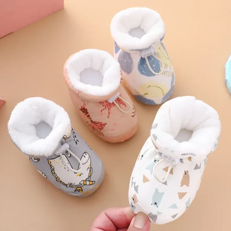 Baby Shoes First Walkers Cartoon Non-slip 2024 Winter Velvet Thick Warm Newborn Toddler Snow Boots For Girls Boys Soft Sole