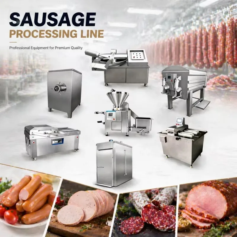 Industrial Russian Ham Salami Chorizo German Sausage Processing Line Smoked Beef Chicken Sausage Production Equipment for Sale