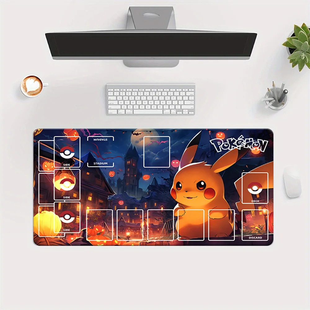 

Игровой коврик для карточной игры Pokemon TCG с дизайном Пикачу в стиле Хэллоуина, большой коврик для карточных игр с разделителями, расширенный коврик для мыши на стол