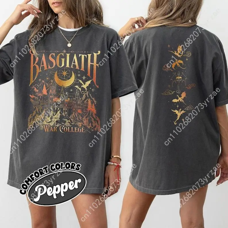 Basgiath الحرب كلية الرجعية غسل التي شيرت رجل امرأة عالية الجودة خمر القطن قصير الأكمام موضة تي شيرت لينة تنفس القمم #1