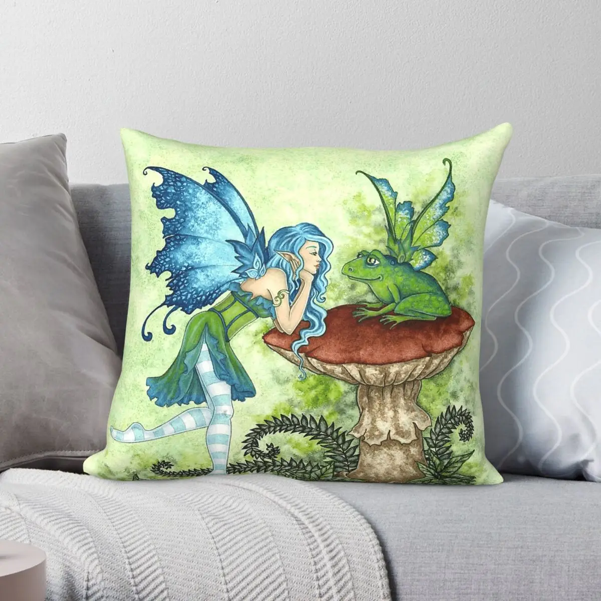 Frog And Fairy Pillowcase Polyester Linen Velvet Pattern Zip Decorative Sofa Seater Cushion Cover Wholesale