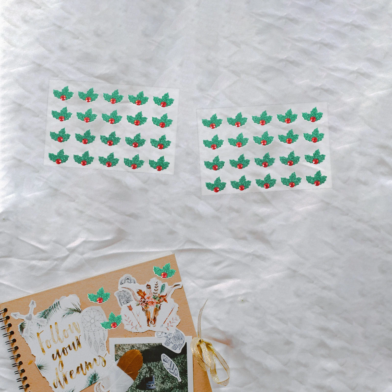 

5 листов рождественские наклейки с листьями падуба, блестящие стразы, акриловые украшения, праздничные открытки «сделай сам», скрапбук, принадлежности для рукоделия