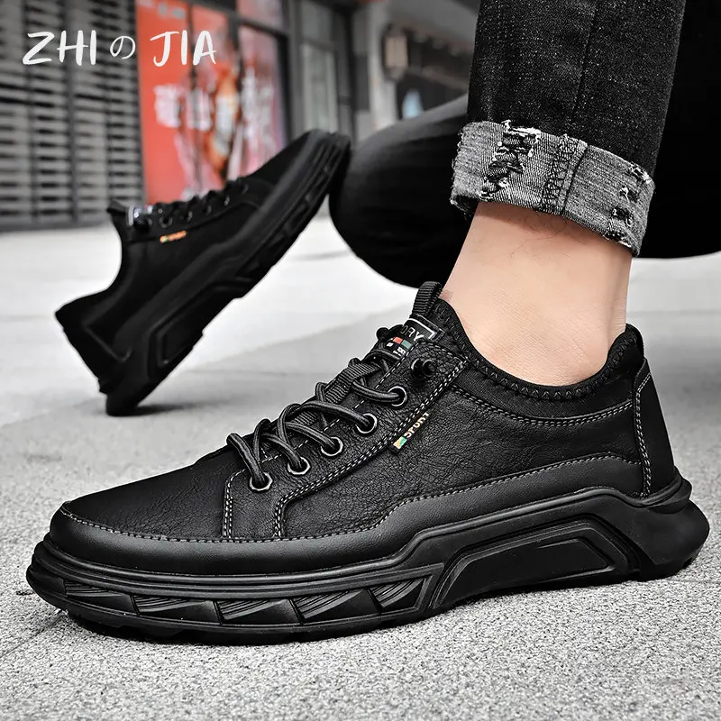 Spring Autumn Casual Men\'s Shoes 2025 New Men\'s Large Quality Cowhide Leather Shoes Soft Hand Sewn Lace Up Flat Footwear 38-46