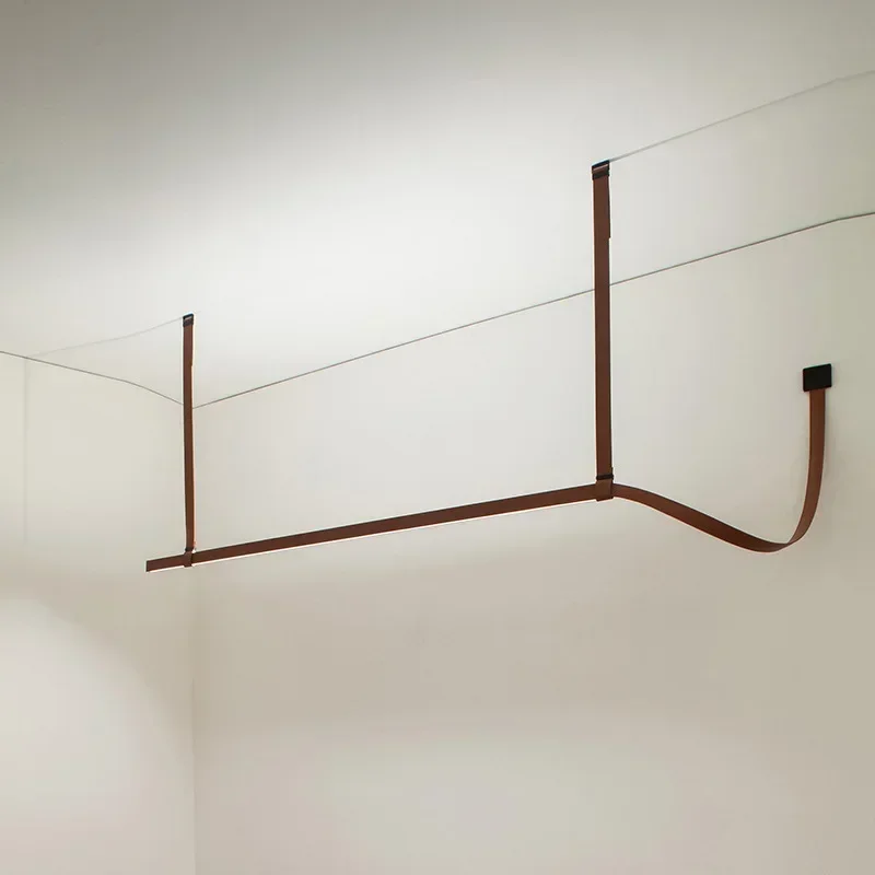 Italien minimalistischer Ledergürtel-Kronleuchter für Esszimmer, Wohnzimmer, moderne LED-Pendelleuchte, Restaurant, Küche, Insel, Hängelampe