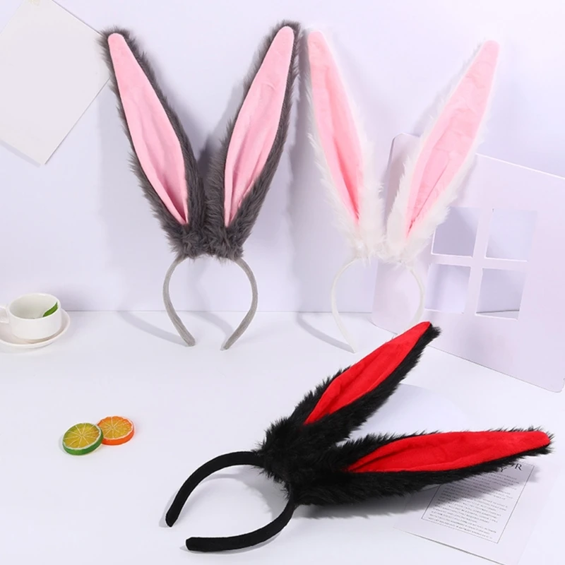 Bandeau en peluche douce en forme d'oreille de lapin pour femmes, accessoire de déguisement Cosplay, de fête de pâques et d'halloween