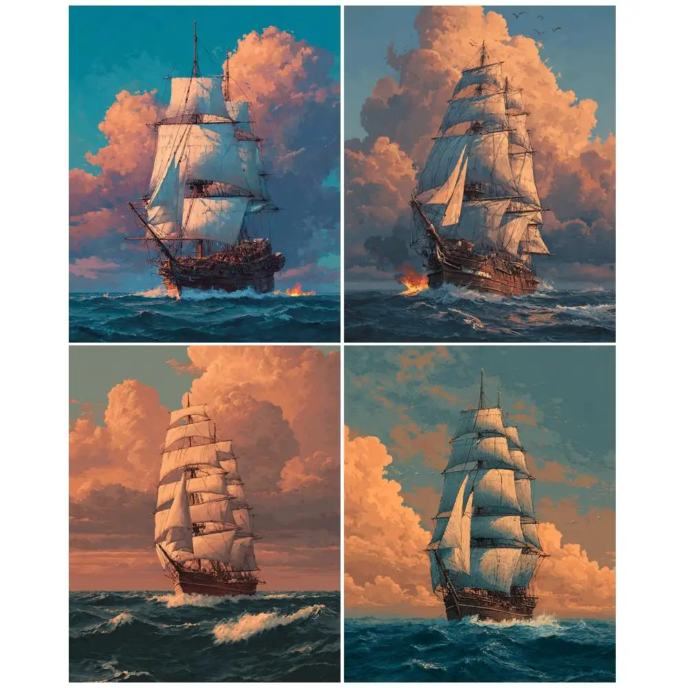 

GATYZTORY Diy Painting By Numbers With Frame For Adults Kits Sailing Boat Acrylic Paint On Canvas Landscape Picture By Numbers D