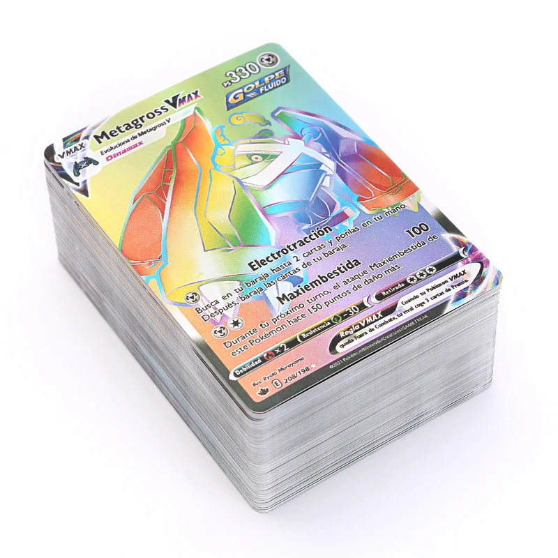 Cartas de Pokémon en Español, juego brillante de Cartas holográficas de arcoíris, de 100 piezas, Vmax, GX, Vstar