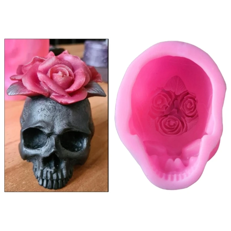 

5pcs 3D Rose Flower Skull Resin Casting Mold UV Crystal Epoxy Resin Mold Handmade Human for Head Skeleton Silicone Mold