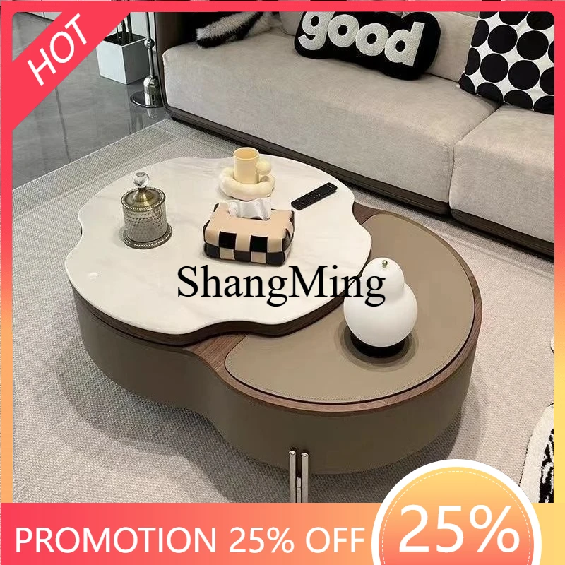 

SM luxury special-shaped coffee table small apartment household telescopic storage oval living room rotating coffee table