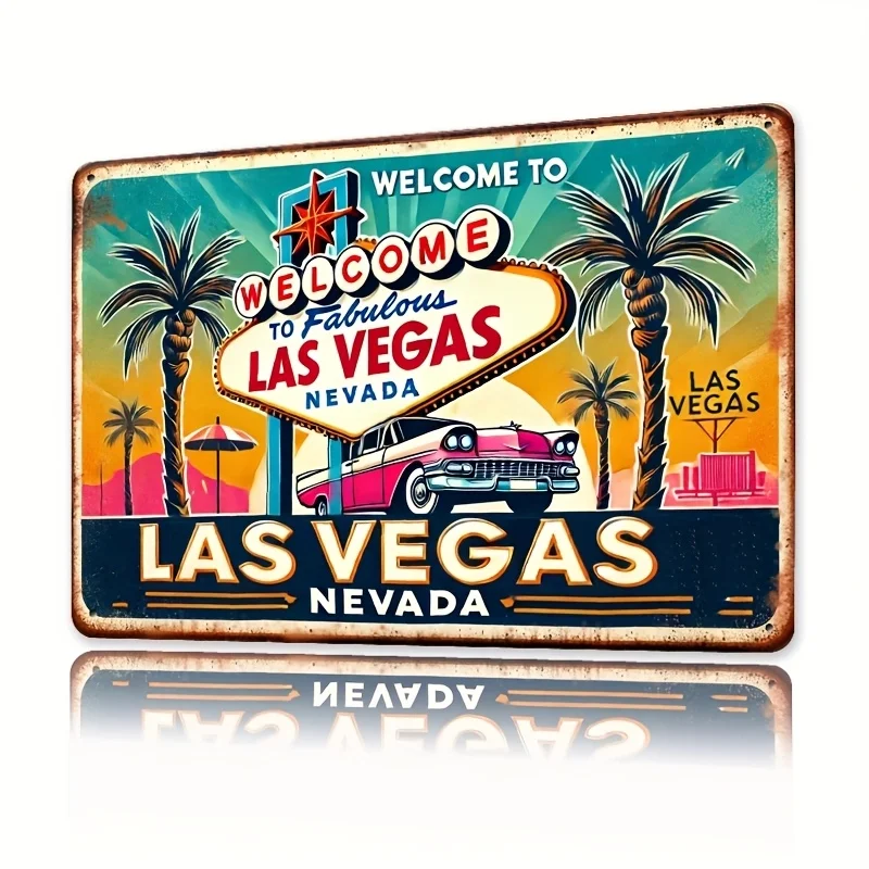 Raumdekoration, Vintage-Metallschild „Las Vegas“, Wanddekoration aus Eisen, Retro-Poster-Stil, für Badezimmer/Küche/Esszimmer/Schlafzimmer/G