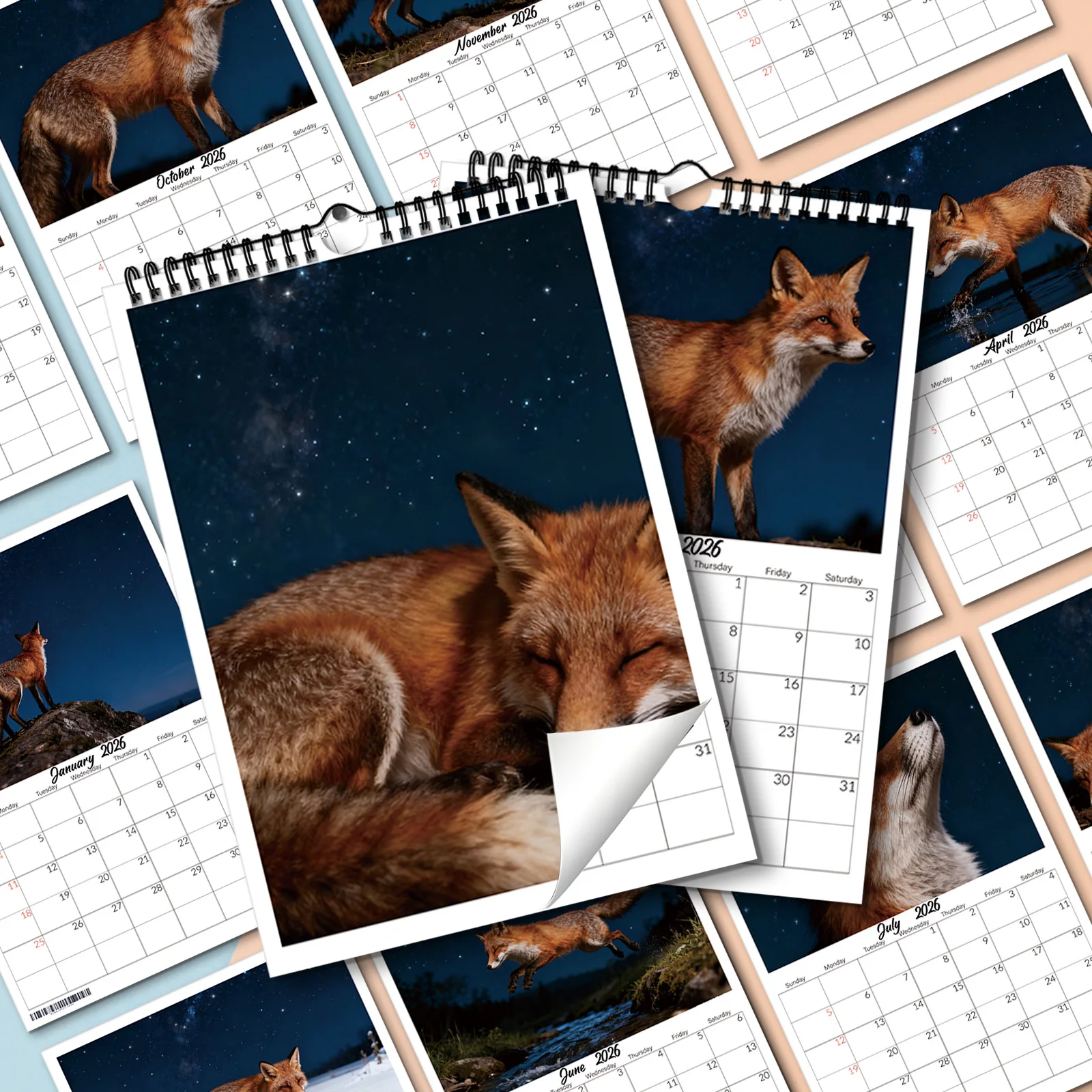 

1PC Elegant Starry Sky Fox Calendar, Suitable For Home Decor, Ideal For Wildlife Lovers, Perfect New Year Gift To Arrange