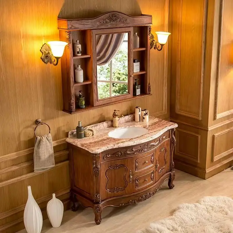 Bathroom Cabinet Red Oak Bathroom Cabinet Toilet Sink Washbasin Mirror Cabinet Combination view 2