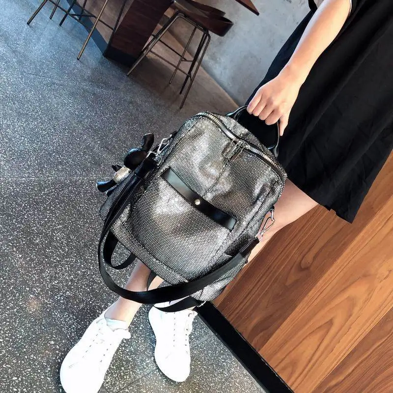 Silver Gray Sequin Mesh Backpack For Women's Personalized Large Capacity Backpack Versatile And Stylish Lightweight Women's Bag