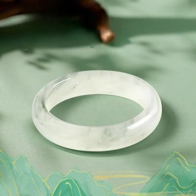 

New Natural High-ice Tianshan Green Flat Bar Bracelet, Fashionable Women's Model