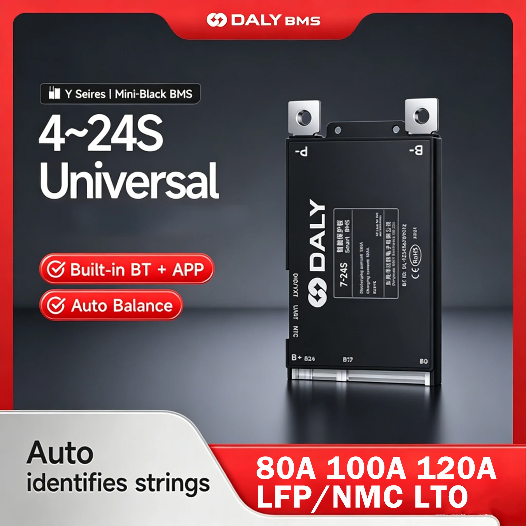 

Daly Smart BMS Lifepo4 4S 6S 8S 24V 10S 36V 16S 48V 80A 100A 120A Li-ion 18650 Battery RS485 CAN Bluetooth BMS Scooter E-Bike