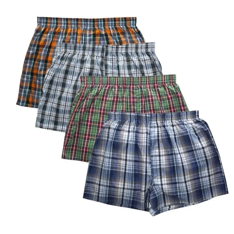 New Classic Plaid Men Arrow Pants Casual Fashion Brand High Quality Boxer Mens Cotton Boxers 4pcs Men\'s Shorts Underwear