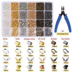 Brass Crimp Beads Tips Knot Covers Kit Crimp Beads Covers Kit with Bead Crimping Pliers Tool for for Jewelry Making Supplies
