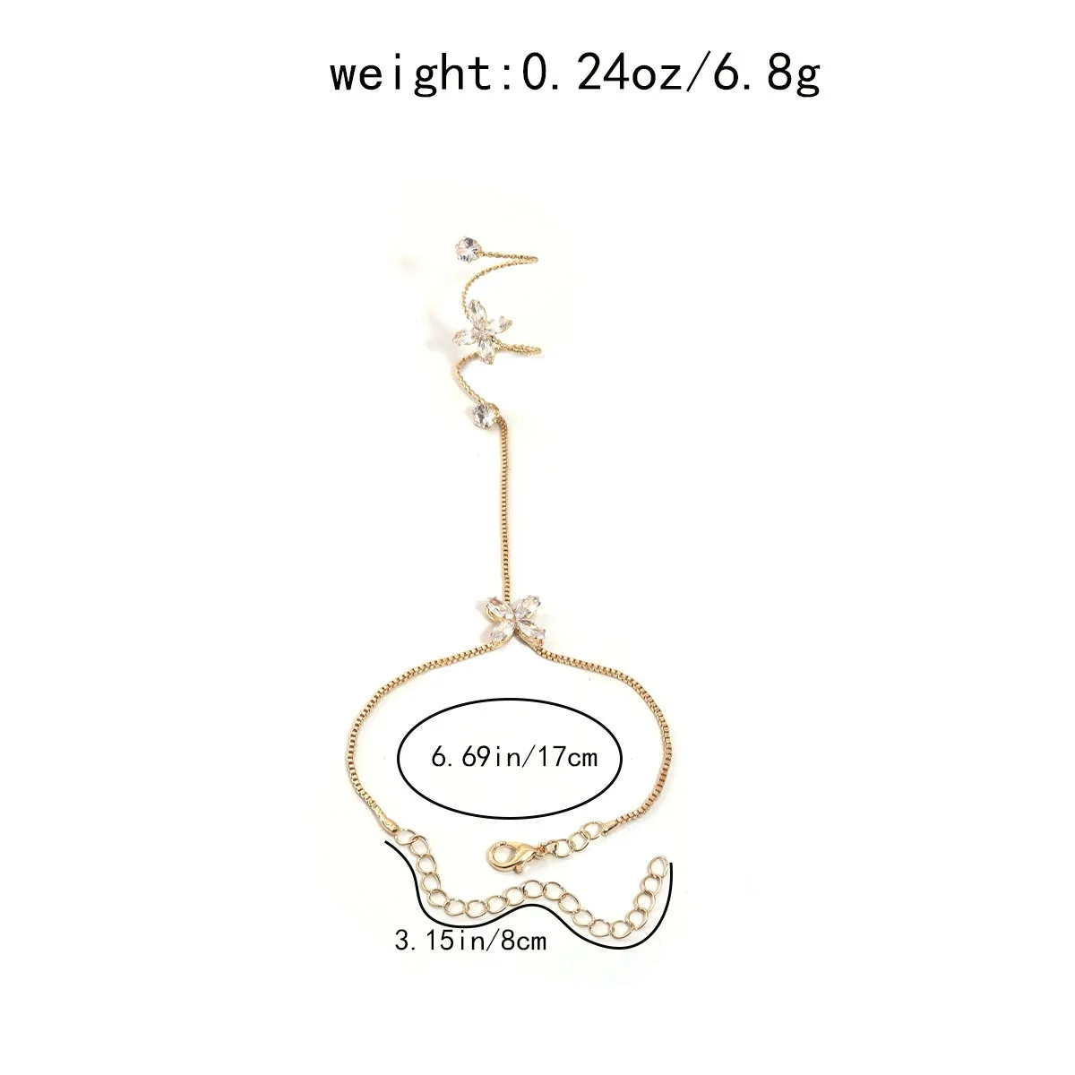 Funkelnde Zirkon-Schmetterlings-Blumen-Fingerketten-Armbänder für Damen und Herren, elegante, modische Tier- und Blumen-Ringarmreifen, zierlicher Schmuck – Detail 17
