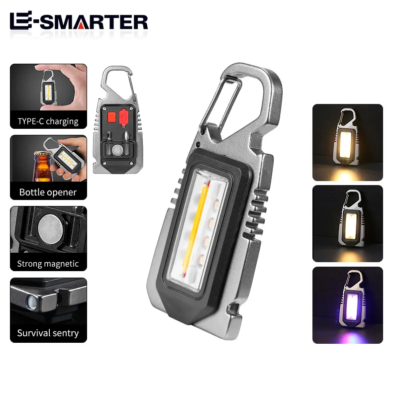 Multifunction Mini LED Flashlight Work Light Portable Pocket Keychain USB Rechargeable for Outdoor Camping Small Light Corkscrew