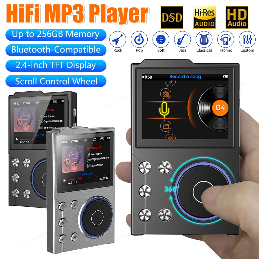 Portable HiFi MP3 Player 2.4 Inch Lossless DSD High Definition Digital Audio Music Player Walkman Supports Up to 256 GB Memory