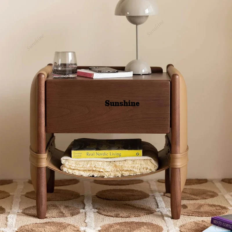 

TDRetro light luxury bedside table for home use, solid wood bedside table bedroom