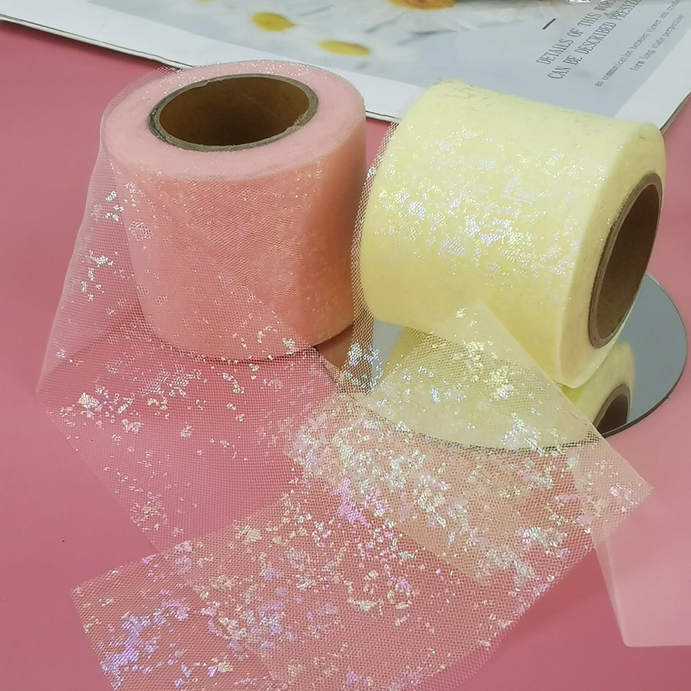 6cm 25yards Spot Tulle Ribbon Roll With Iridescent Stain Patern For DIY Handmade Hair Clips Hairbow Cake Topper Scraphbook Decor