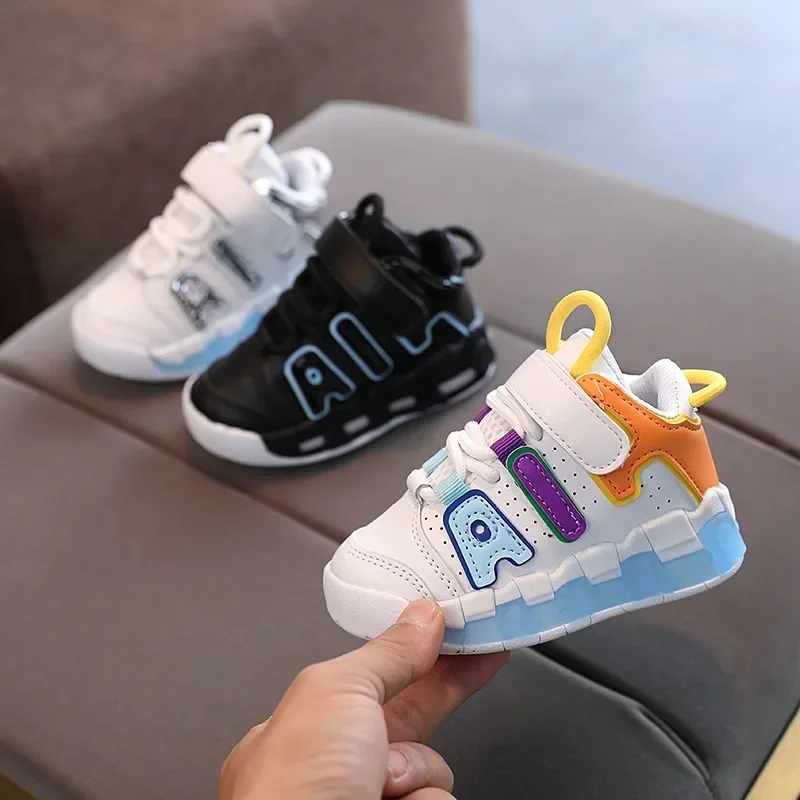 Colorful Letter Pattern Hook Loop Children Sports Shoes Breathable Comfortable Casual Sneakers Kids Outdoor Non Slip Fashion