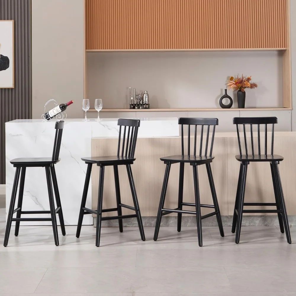 

Set of 4 Windsor Bar Stools – 26" Counter Height, Spindle Back & Wide Seat, Wooden Stools for Kitchen Island​