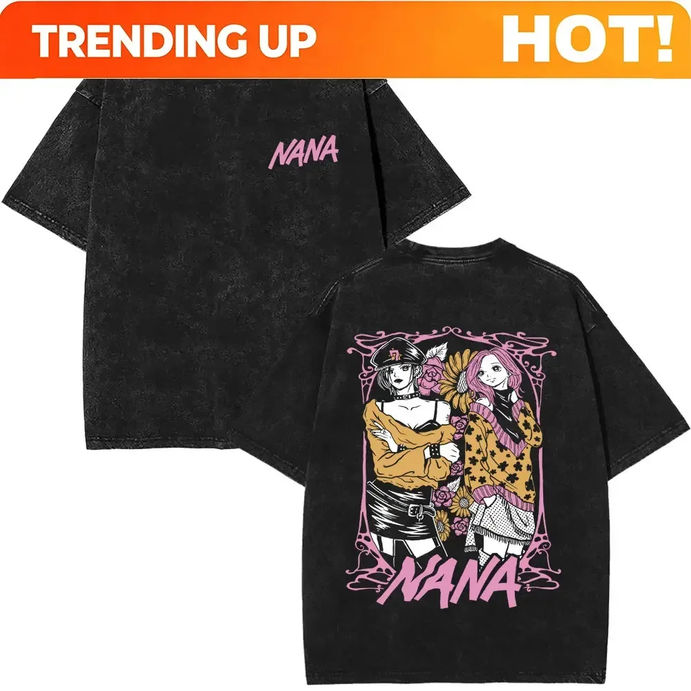 Customization Shirt Anime Oosaki Nana Komatsu Nana Vintage Washed T-shirts Black Stones Short Sleeve T Shirts Men Women Manga Ar