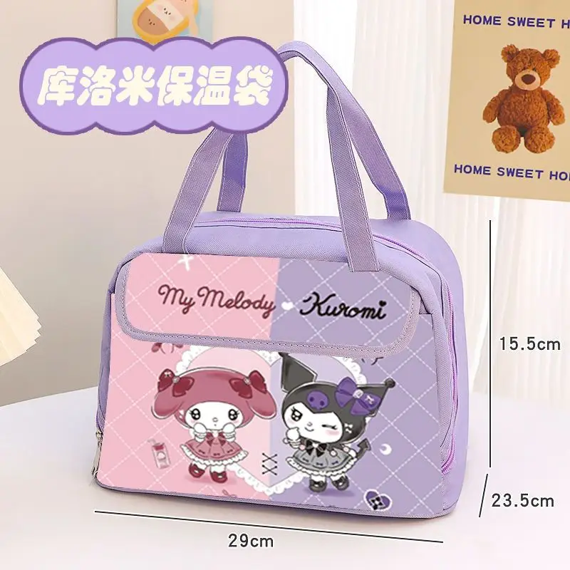 New Kuromi Kawaii Insulated Bag Sanrio Insulated Lunch Box Handbag Large Capacity Waterproof and Oilproof Lunch Bag Canvas Bag