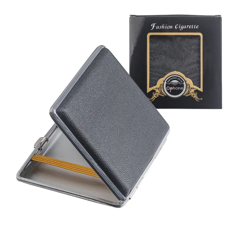 

1pc Double-open Leather Cigars Cigarettes Cases for 20 sticks Cigarette Stainless Steel Tobacco Cigarette Boxes Tools