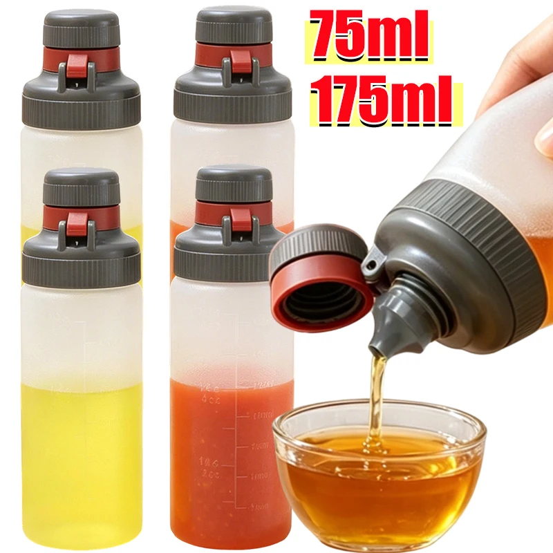 Oil Control Squeeze Bottle for Kitchen Cooking Salad Dressing Dispenser with Press Open Cap Fine Tips Nozzle Measurement Scales