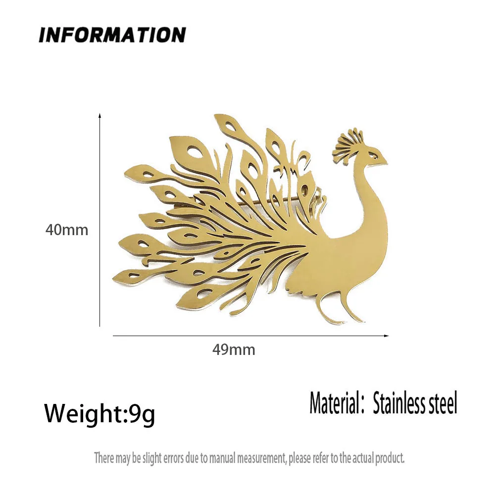 316L Stainless Steel Plated 18K Gold Spread Tail Peacock Hollow‑Out Brooch Lapel Pin for Jacket Backpack Unisex Jewelry Gift