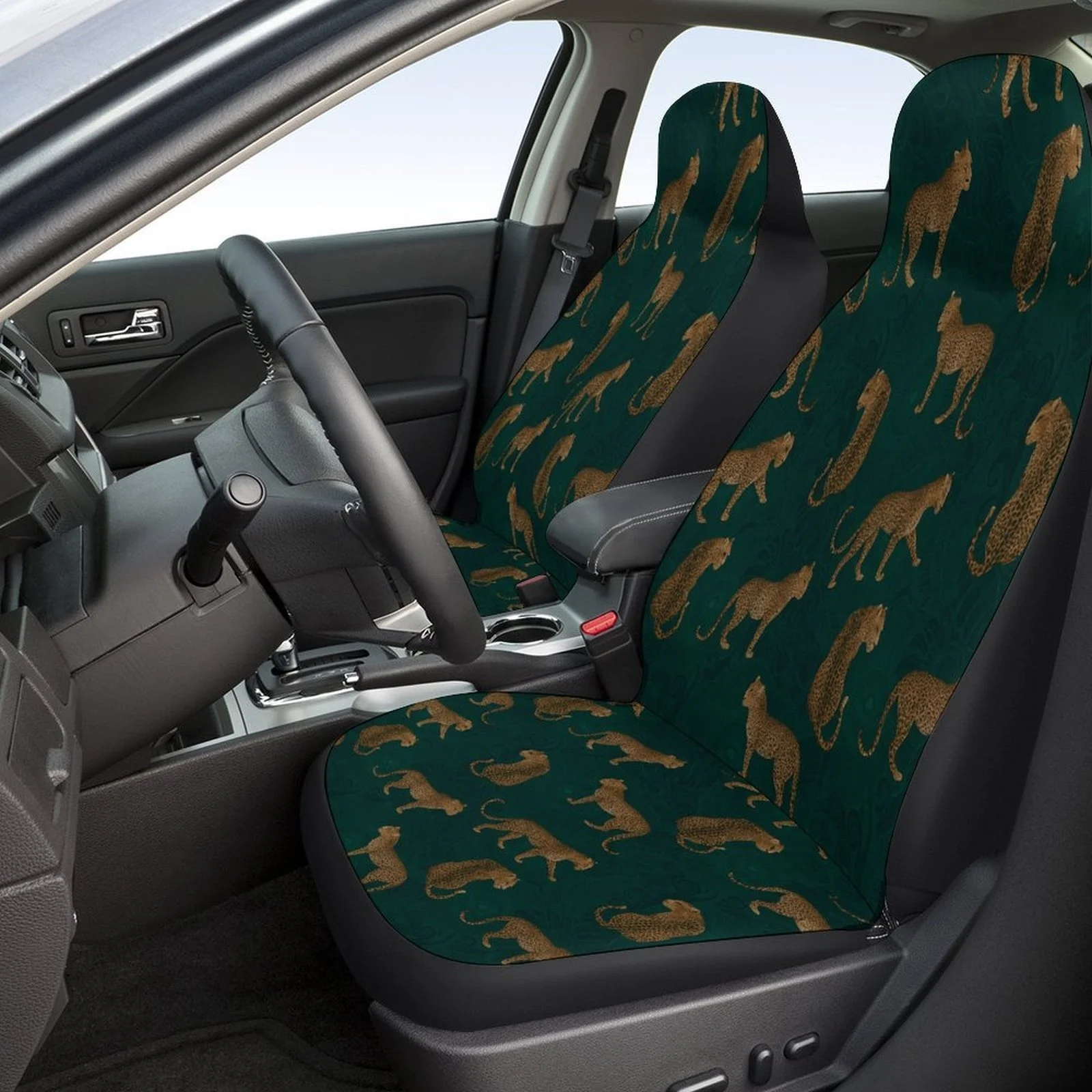 Car Seat Cover Set Featuring A Leopard Print Design, Suitable For A Variety Of Vehicles. These Stylish And High-Quality Covers P