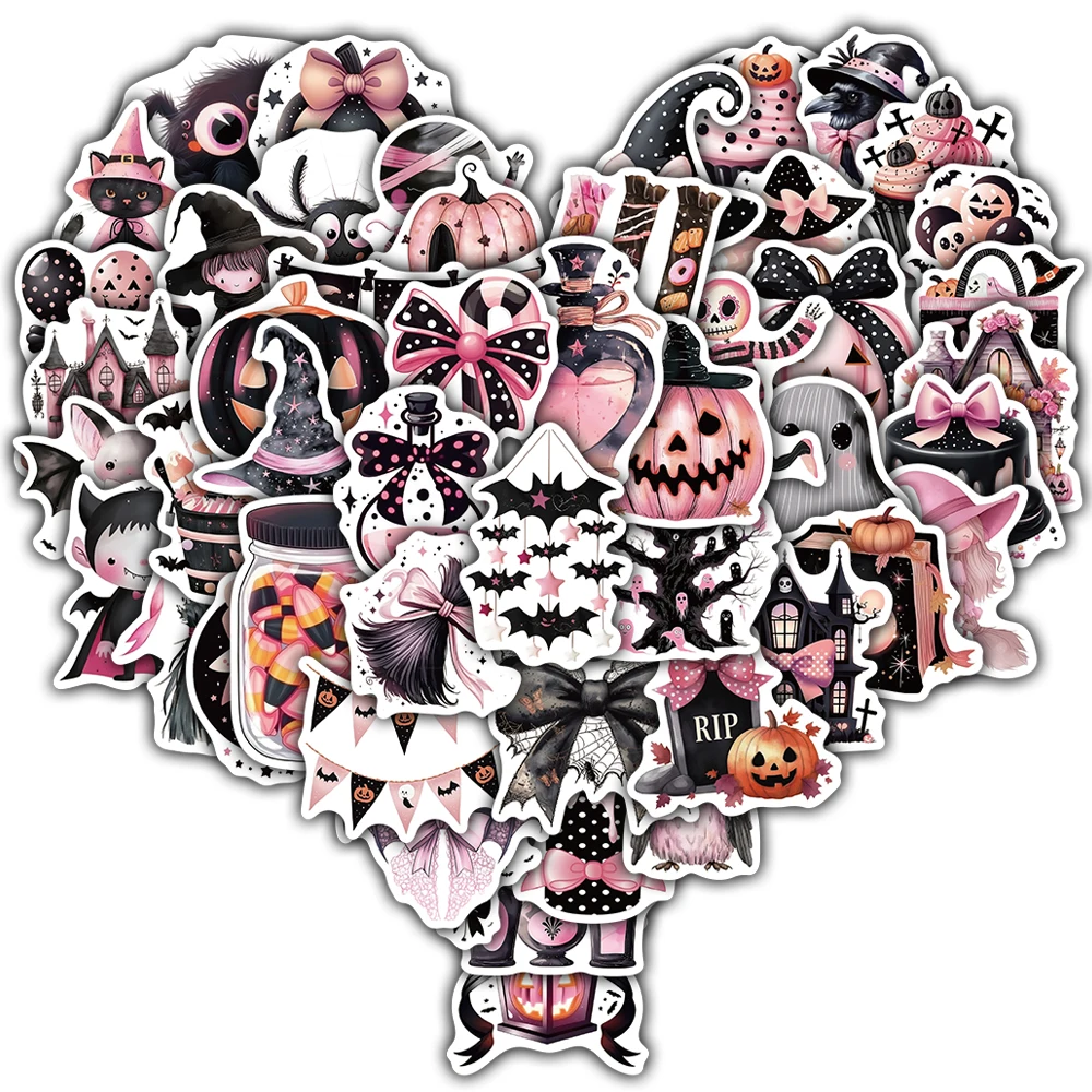 50PCS Cute Black Pink Halloween Stickers Notebook Bicycle Gothic Waterproof Luggage Coffee Darkness Phone Stickers Laptop Decals