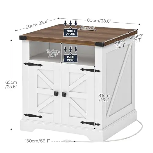Farmhouse End Table with Charging Station, 23.6