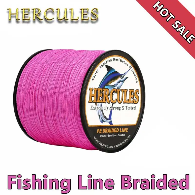 Hercules Braided Fishing Line 4 Strands Pink 100M 300M 500M 1000M 1500M 2000M 100% PE Super Strong Sea Weave Multifilamento