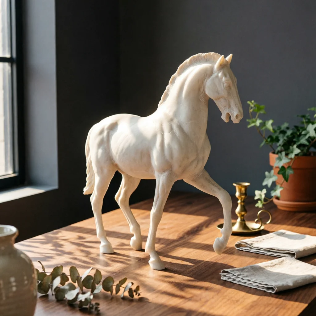 Horse Sculpture with Acrylic Base Artistic Horse Sculpture Figurine Noble Tabletop Ornament Polished for Interior Designers