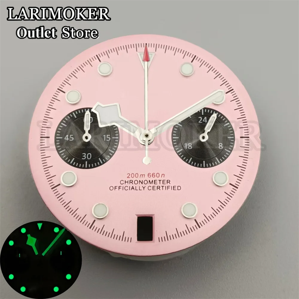 LARIMOKE 30mm VK64 Dial  hands Dial Black Blue Pink White Green Dial Fit VK64 Quartz Movement Watch 6 o 'clock date window